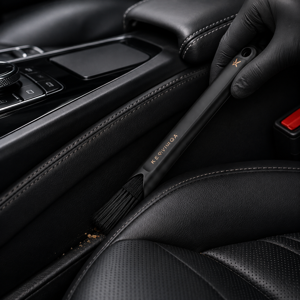 Keriviqa Seat Crevice Brush for narrow car interior gaps in use