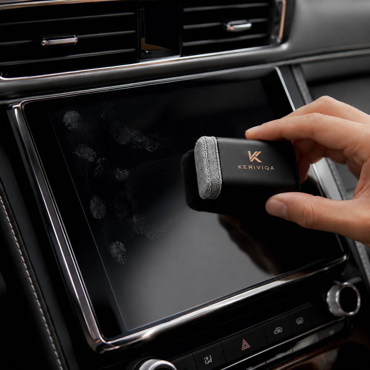Keriviqa Screen Cleaning Tool for automotive display cleaning in use