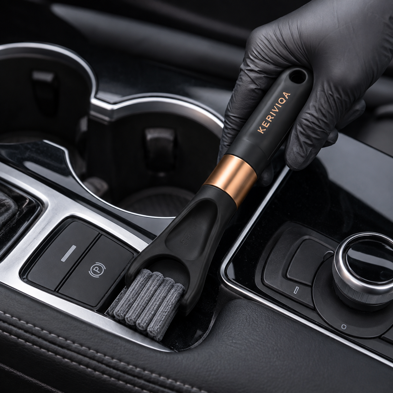Keriviqa Cup Holder Cleaning Tool for vehicle console detailing in use
