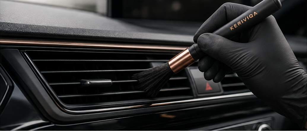 Keriviqa detailing brush cleaning a vehicle air vent